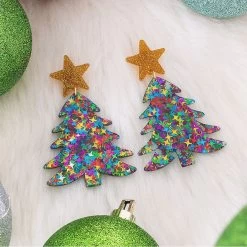 Resin Christmas Tree Earrings -Fashion Clothing Store Eqe resin christmas tree earrings with ornaments