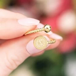 Monogrammed Adjustable Ring -Fashion Clothing Store Exv gold adjustable ring with flowers