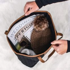 Monogrammed Quilted Travel Tote Bag -Fashion Clothing Store F1Q black and brown quilted travel tote bag inside shot