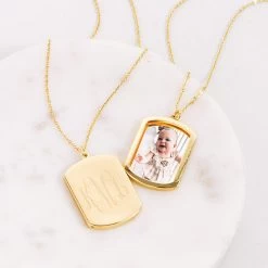 Personalized Photo Necklace -Fashion Clothing Store FJP front and back of gold reversible locket