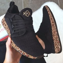 Monogrammed Leopard Bottom Sneakers -Fashion Clothing Store FT6 leopard bottom sneakers legs crossed