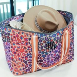 Monogrammed Extra Large Tote Bag -Fashion Clothing Store FyS harvest leopard extra large tote bag open