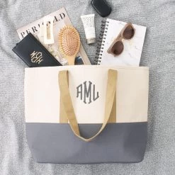 Monogrammed Savannah Tote Bag -Fashion Clothing Store G9M savannah tote with notebook and sunglasses