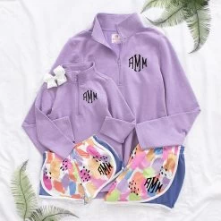 Monogrammed Kids Running Shorts -Fashion Clothing Store GGa mom and me lavendar pullovers and melon patch running shorts