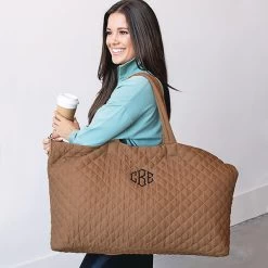 Monogrammed Diamond Quilted Weekender -Fashion Clothing Store GOV hickory diamond quilted weekender on shoulder