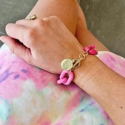 Monogrammed Acrylic Link Bracelet -Fashion Clothing Store GbX pink acrylic link bracelet with tie dye dress