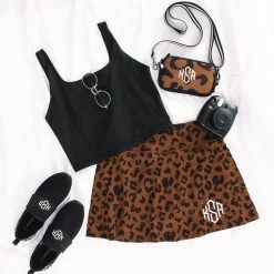 Monogrammed Skort -Fashion Clothing Store Gbs personalized hickory leopard skort with camera phone crossbody