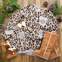 Monogrammed Kids Leopard Sweater -Fashion Clothing Store GjO mom and me leopard boyfriend sweaters with boots