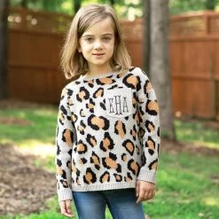 Monogrammed Kids Leopard Sweater -Fashion Clothing Store GjO toddler leopard boyfriend sweater