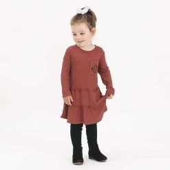 Monogrammed Kids Waffle Dress -Fashion Clothing Store GuI studio shot of toddle rust waffle dress