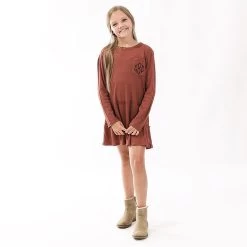 Monogrammed Kids Waffle Dress -Fashion Clothing Store GuI youth girl in rust waffle dress