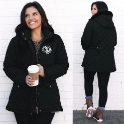 Monogrammed Winter Coat -Fashion Clothing Store H5F monogramed black puffer winter coat front and back