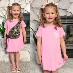 Monogrammed Kids Scalloped Dress -Fashion Clothing Store H6Z pink girls scallop dress with sling pack