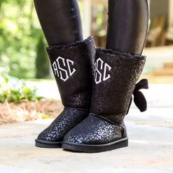 Monogrammed Sherpa Tie Booties 16 Monogrammed Sherpa Tie Booties -Fashion Clothing Store HZ1 onyx leopard sherpa tie booties