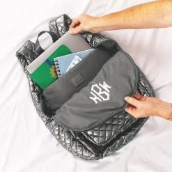 Monogrammed Quilted Laptop Backpack -Fashion Clothing Store Hgd Laptop compartment in Monogrammed Quilted Backpack