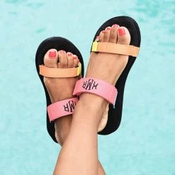 Monogrammed Summer Slides -Fashion Clothing Store HqC monogrammed summer colorblock slides by the pool
