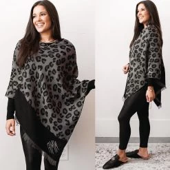 Monogrammed Leopard Poncho 8 Monogrammed Leopard Poncho -Fashion Clothing Store HtP onyx leopard poncho split image