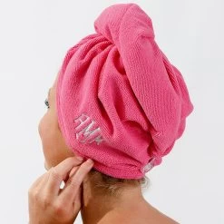 Monogrammed Hair Towel Wrap 12 Monogrammed Hair Towel Wrap -Fashion Clothing Store Hwp pink towel wrap on female studio