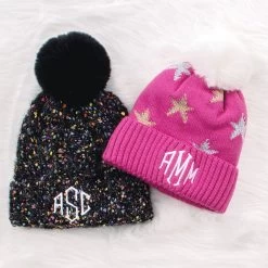 Monogrammed Pom Pom Beanie 16 Monogrammed Pom Pom Beanie -Fashion Clothing Store I8w hot pink and black pom pom beanie on fur