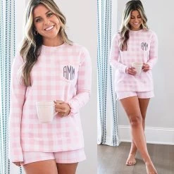Gingham Shorts 8 Gingham Shorts -Fashion Clothing Store If9 pink gingham sweatshirt with matching shorts with coffee