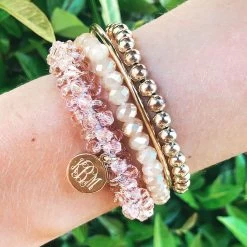 Monogrammed Hair Tie -Fashion Clothing Store IqJ blush hair tie arm stack