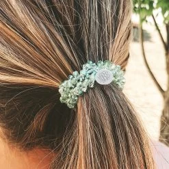 Monogrammed Hair Tie -Fashion Clothing Store IqJ green monogrammed hair tie in hair