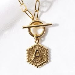 Initial Layered Necklace -Fashion Clothing Store IuE A initial layered necklace pendant close up