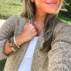 Monogrammed Beaded Bracelet Stack -Fashion Clothing Store Iwk brown beaded bracelet stack selfie