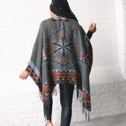 Monogrammed Aztec Poncho -Fashion Clothing Store Iy2 back of Monogrammed Aztec Poncho with leggings