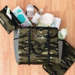 Monogrammed Neoprene Diaper Bag -Fashion Clothing Store JHJ camo neoprene diaper bag spilled out with name