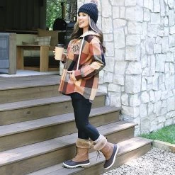 Monogrammed Shacket -Fashion Clothing Store JPd brunette wearing black spice shacket at cabin