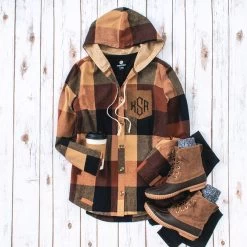 Monogrammed Shacket -Fashion Clothing Store JPd monogrammed buffalo and spice shacket with duck boots