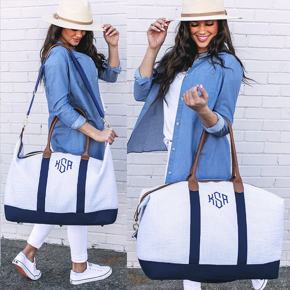 Monogrammed Seersucker Weekender 3 Monogrammed Seersucker Weekender - Image 3