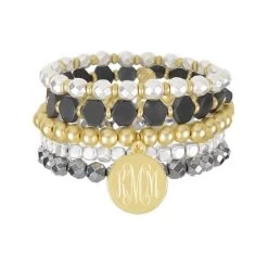 Monogrammed Multi-Metallic Bracelet Set