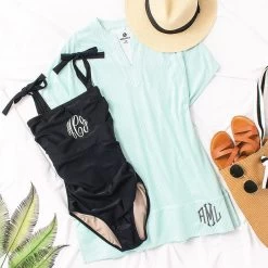 Monogrammed Nantucket Cover Up -Fashion Clothing Store Jfo personalized mint seersucker cover up with bathing suit