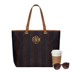 Monogrammed Striped Tote Bag