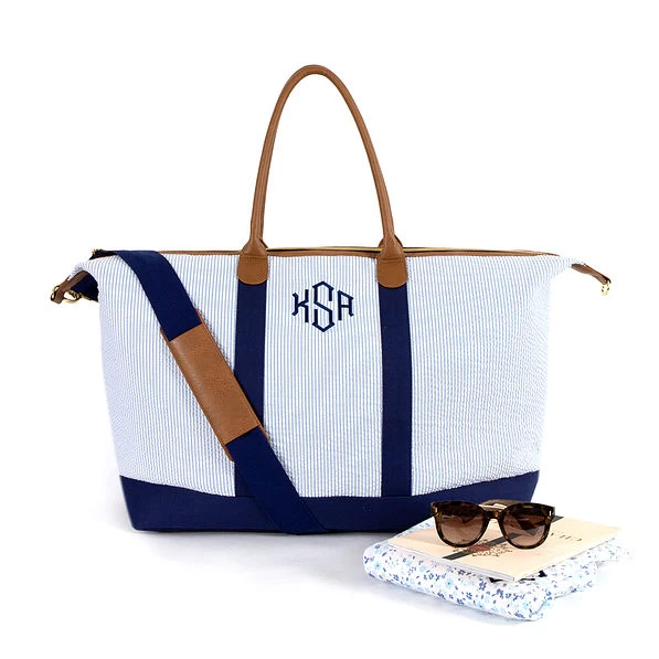Monogrammed Seersucker Weekender 1 Monogrammed Seersucker Weekender