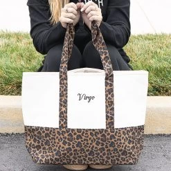 Monogrammed Pattern Canvas Tote -Fashion Clothing Store Kc4 leopard pattern canvas tote virgo