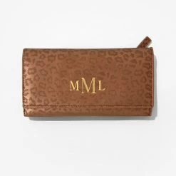 Monogrammed Metallic Leopard Wallet