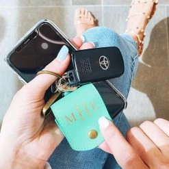 Monogrammed AirPod Case Keychain -Fashion Clothing Store KgV mint monogrammed airpod case with phone