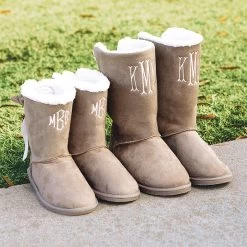 Monogrammed Kids Sherpa Tie Booties -Fashion Clothing Store KgY mom and me sherpa tie booties