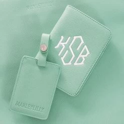 Monogrammed Travel Set -Fashion Clothing Store KgY personalized passport holder and luggage tag in mint