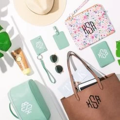 Monogrammed Travel Set -Fashion Clothing Store KgY travel bags in mint with monogrammed bags