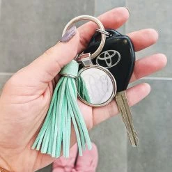 Monogrammed Tassel Key Chain -Fashion Clothing Store KoP mint monogrammed tassel key chain with car key