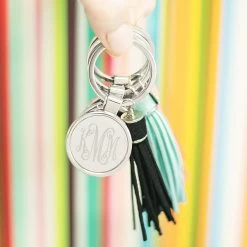 Monogrammed Tassel Key Chain -Fashion Clothing Store KoP personalized tassel key chain in black and mint