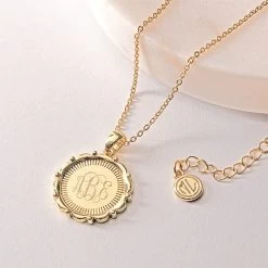 Monogrammed Medallion Necklace 5 Monogrammed Medallion Necklace -Fashion Clothing Store Kys gold necklace with monogrammed medallion pendant