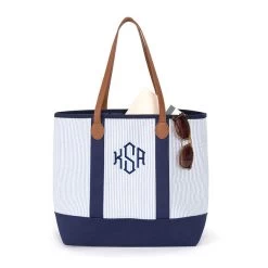 Monogrammed Seersucker Tote Bag