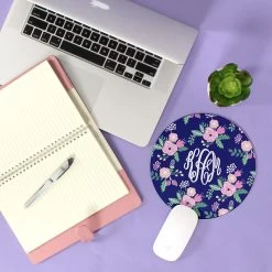 Monogrammed 8" Mouse Pad -Fashion Clothing Store LTp navy floral monogrammed mouse pad