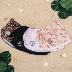 Monogrammed Sarong 9 Monogrammed Sarong -Fashion Clothing Store Lb2 leopard black coral floral cheetah and pink gingham sarongs on sand 2