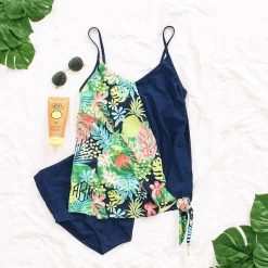 Monogrammed Ruched Tankini 8 Monogrammed Ruched Tankini -Fashion Clothing Store Lih monogrammed navy tropical tankini with bottoms